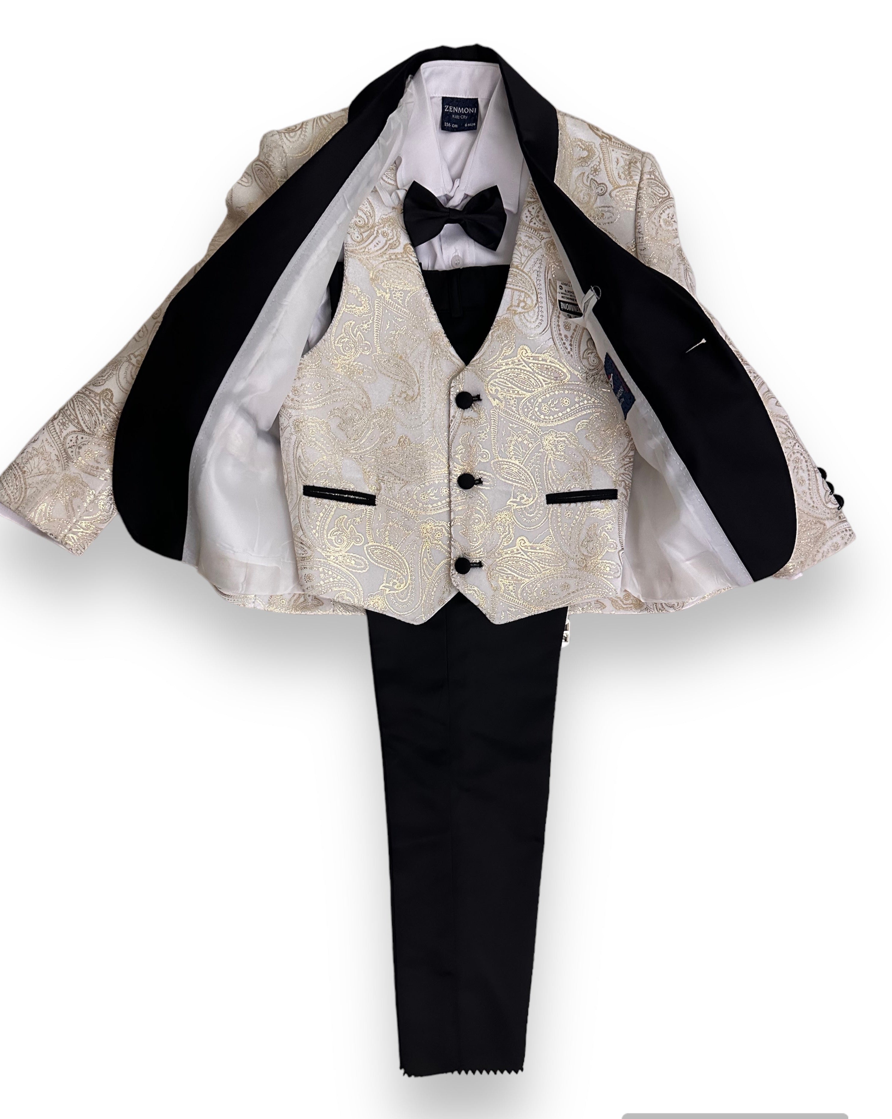 Beige and Gold 5 Piece Boy Tuxedo/Suit